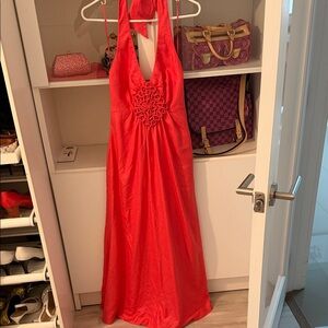 Trina Turk Red Halter Maxi Dress with Embroidered Waist size 2